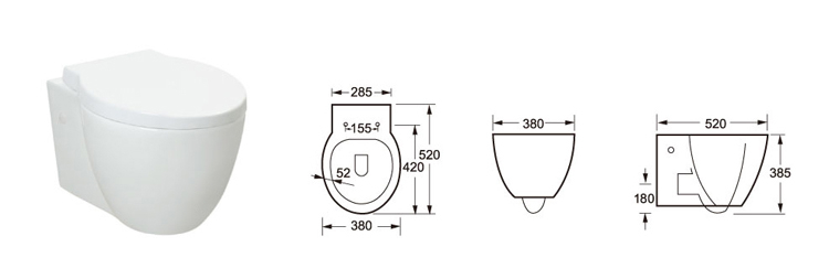 CE Commercial Compact Wall Mount Toilet Concealed Tank Wear Resistance