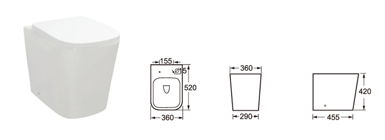 CE Square Short Projection Back To Wall Toilet 480mm Double Button Flushing