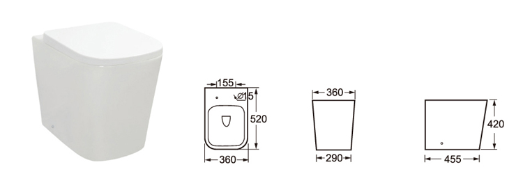 CE Square Short Projection Back To Wall Toilet 480mm Double Button Flushing
