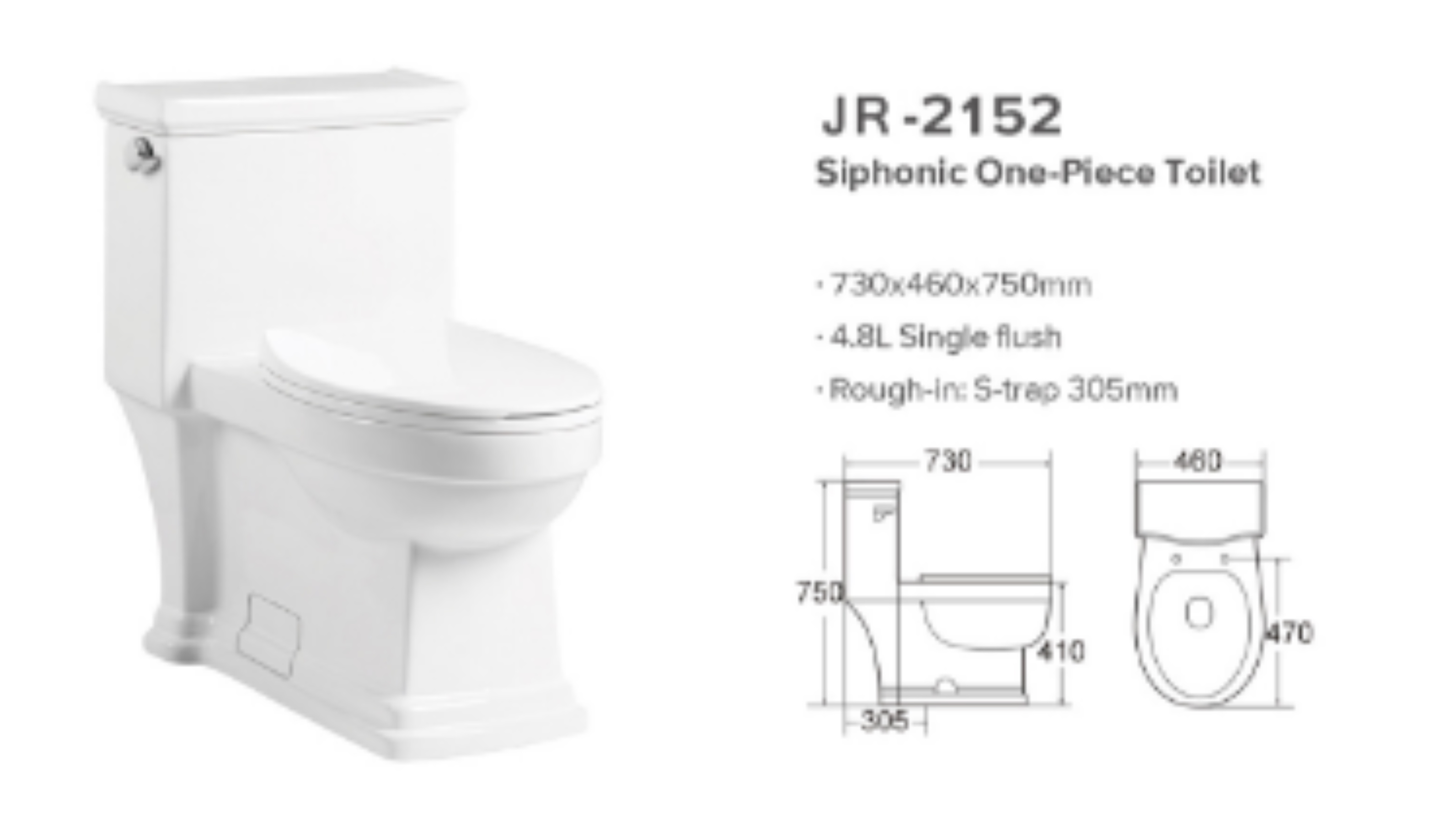 Siphonic Smooth Glazed One Piece Water Closet With WARS Approved Flush Fitting