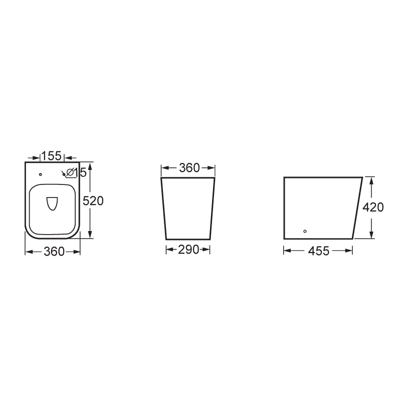 CE Square Short Projection Back To Wall Toilet 480mm Double Button Flushing