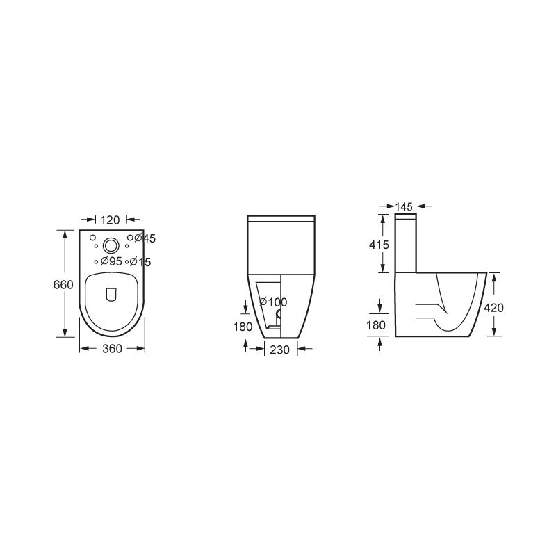 420mm Seat Close Coupled Bathroom Toilet Pan Rimless P Trap Water Closet