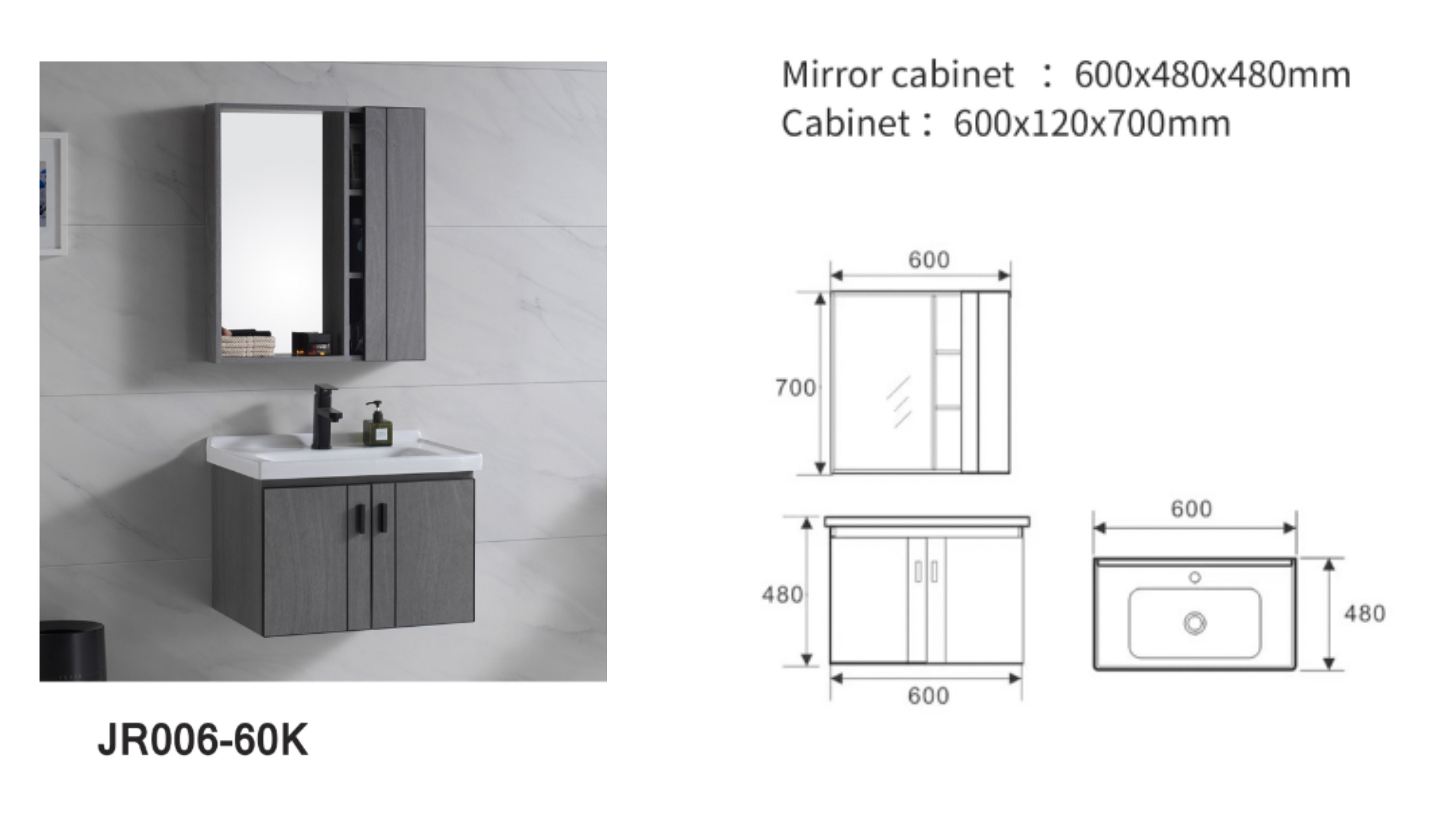 Single Hole Bathroom Wash Basin Mirror Cabinet White