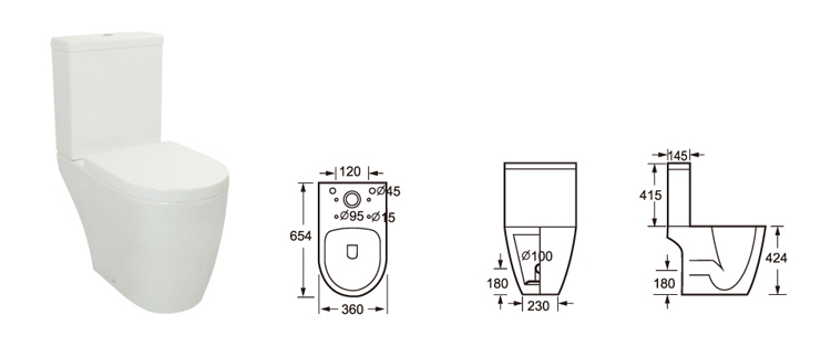 ISO9001 Automatic Close Coupled Bathroom Toilet Ceramic Water Closet