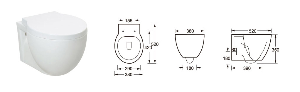 Rimless Wall Hung Toilet With Cistern Concealed Scratch Resistant